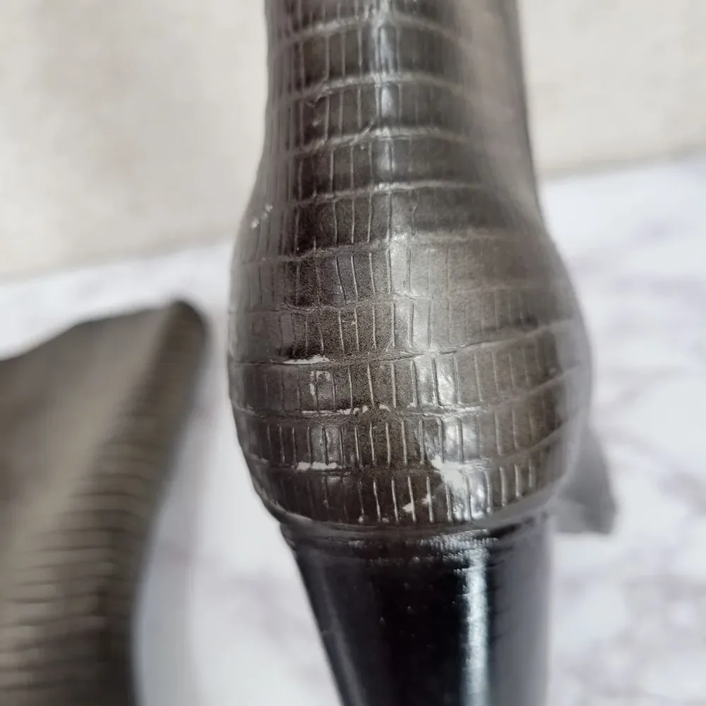 Andrew Geller Vintage Gray Lizard Embossed Heeled Rubber Rain Boots